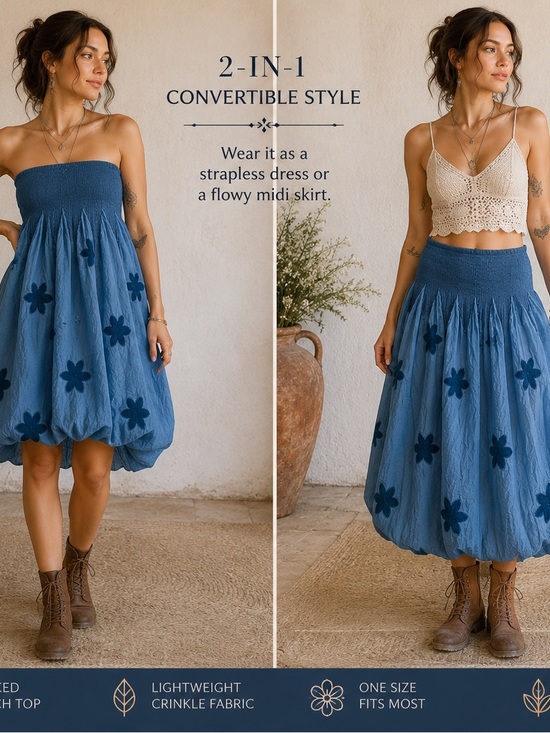 Lapis Dresses & Skirts - Vintage Y2K Blue Convertible Skirt Dress Boho Fairycore Whimsigoth One Size